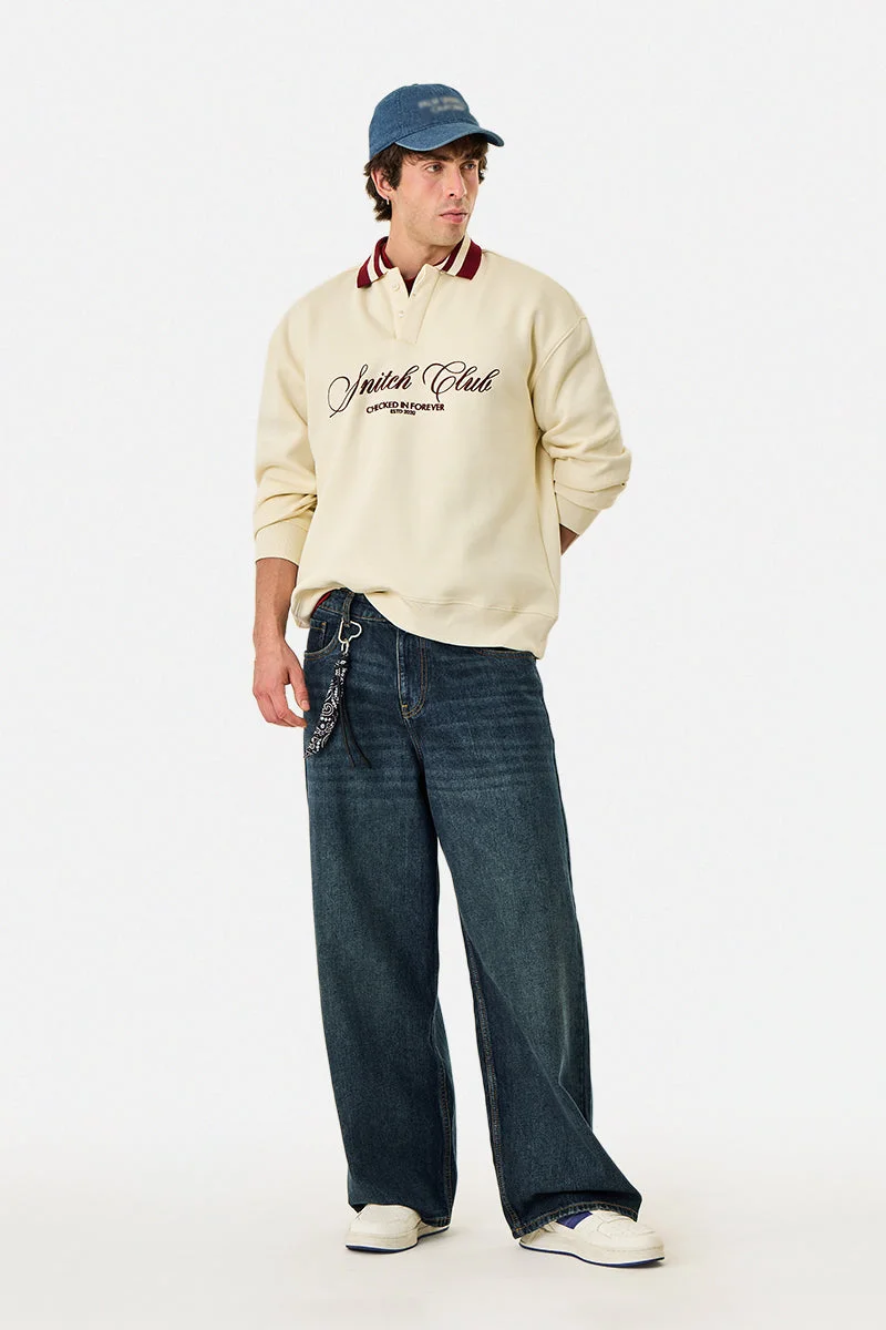 سنيتش Contrast Tipping Embroidered Oversized Polo Sweatshirt